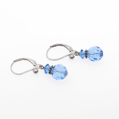 925 Sterling Silver Blue Crystal Dangle Earrings