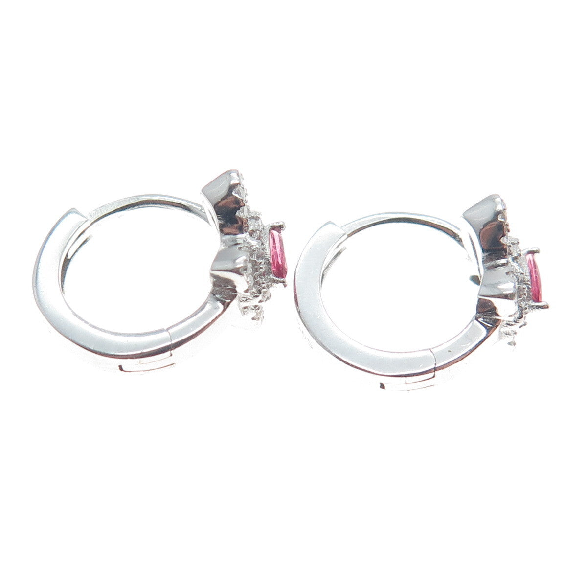 925 Sterling Silver Marquise-Cut Pink & Round White C Z Butterfly Hoop Earrings
