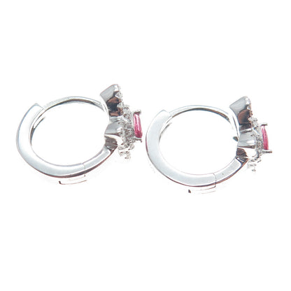 925 Sterling Silver Marquise-Cut Pink & Round White C Z Butterfly Hoop Earrings