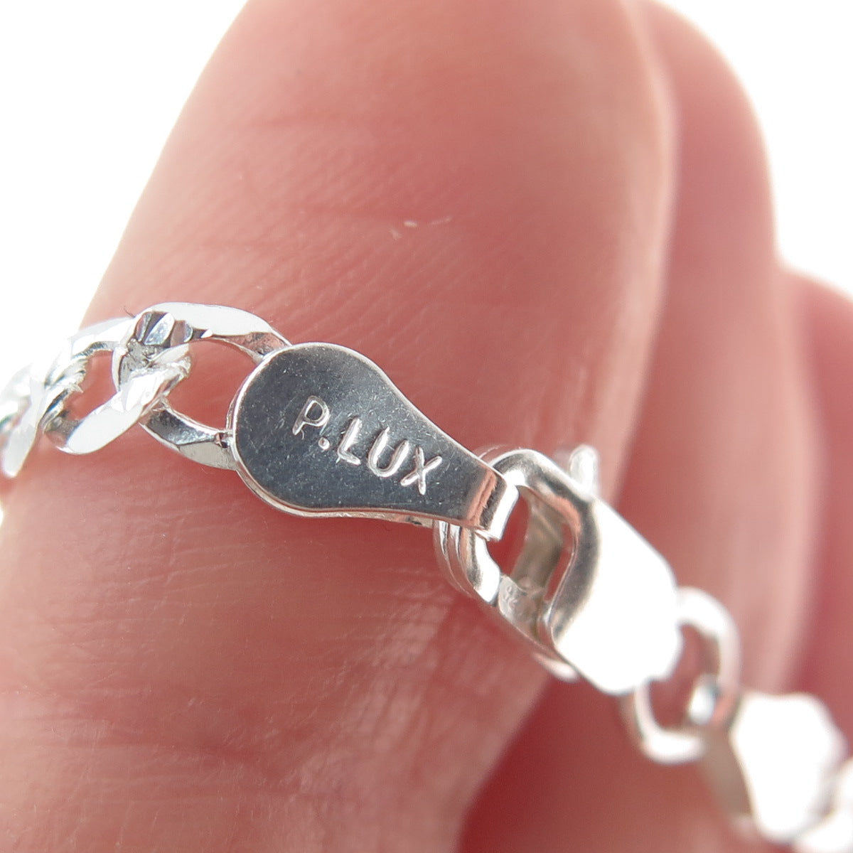 P. LUX 925 Sterling Silver Italy Diamond-Cut Flat Curb Link Bracelet 7"