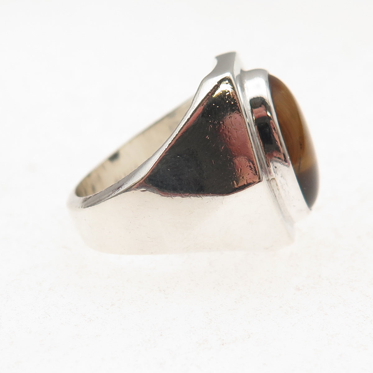 925 Sterling Silver Vintage Mexico Real Tiger Eye Modernist Ring Size 6