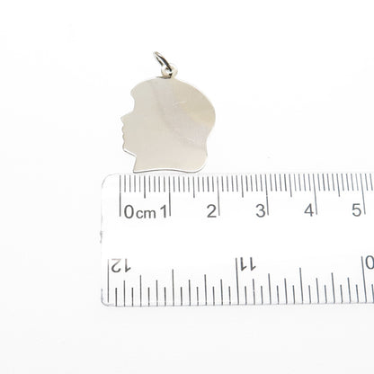 CREA 925 Sterling Silver Vintage Girl Portrait Tag Charm Pendant