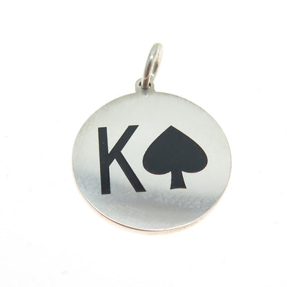 925 Sterling Silver Enamel King of Spades Playing Card Charm Pendant