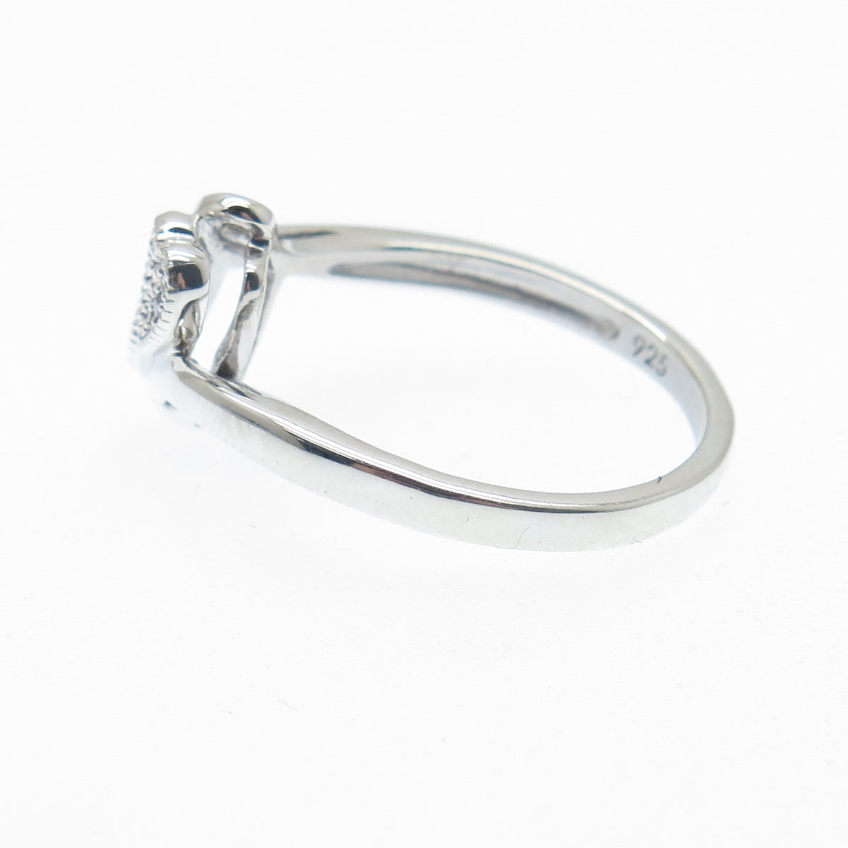 JASANI 925 Sterling Silver Real Round-Cut Diamond Couple Heart Ring Size 7.25