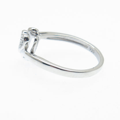JASANI 925 Sterling Silver Real Round-Cut Diamond Couple Heart Ring Size 7.25