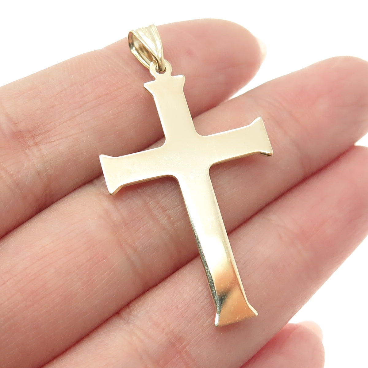 14K Yellow & White Gold Diamond-Cut Cross Religious Charm Pendant