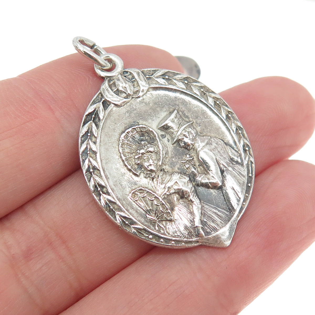 800 Silver Antique Art Deco Romantic Scene Pendant