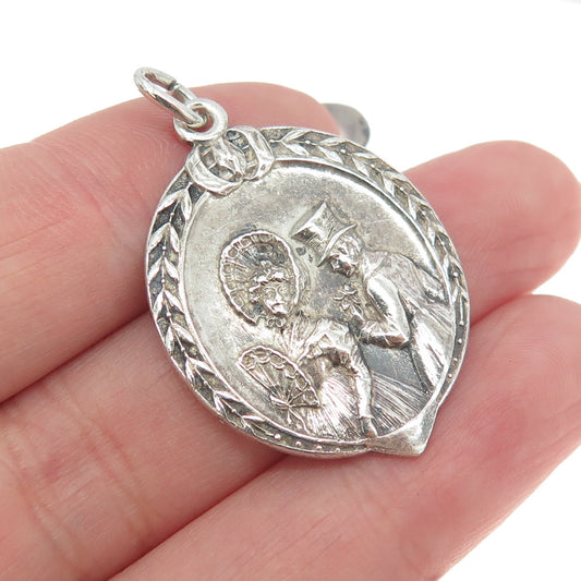 800 Silver Antique Art Deco Romantic Scene Pendant