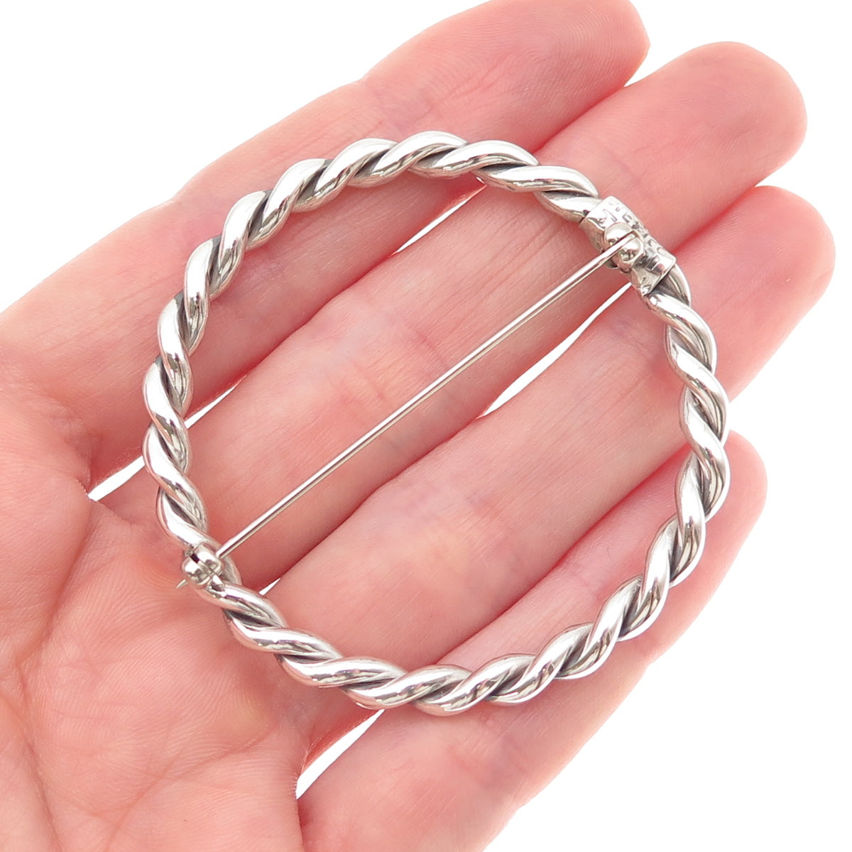 925 Sterling Silver Vintage Mexico Twisted Circle of Life Oxidized Pin Brooch