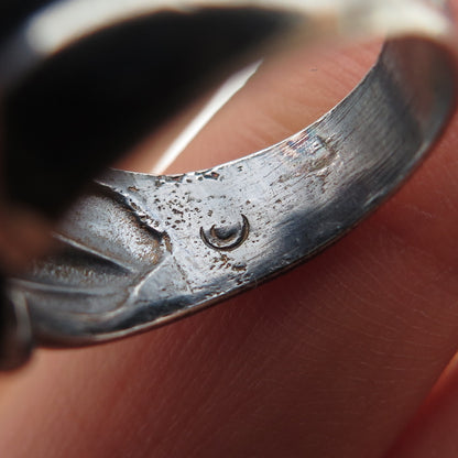 925 Sterling Silver Vintage Modernist Ribbed Bypass Oxidized Ring Size 5