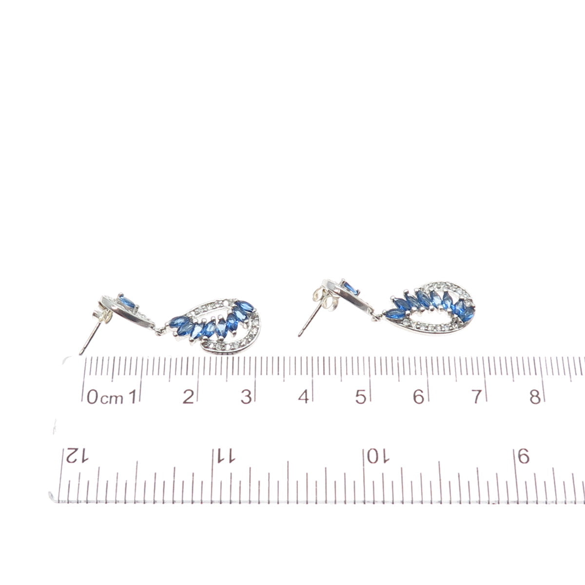 925 Sterling Silver Marquise & Round-Cut Blue White C Z Dangle Earrings