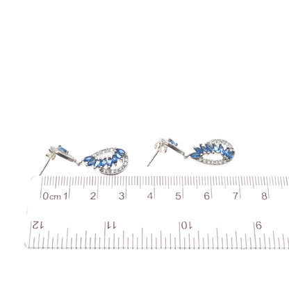 925 Sterling Silver Marquise & Round-Cut Blue White C Z Dangle Earrings