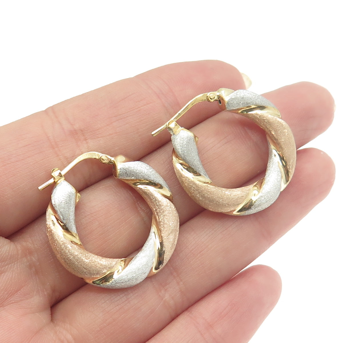 925 Sterling Silver Gold Plated 2-Tone Twisted Hoop Earrings