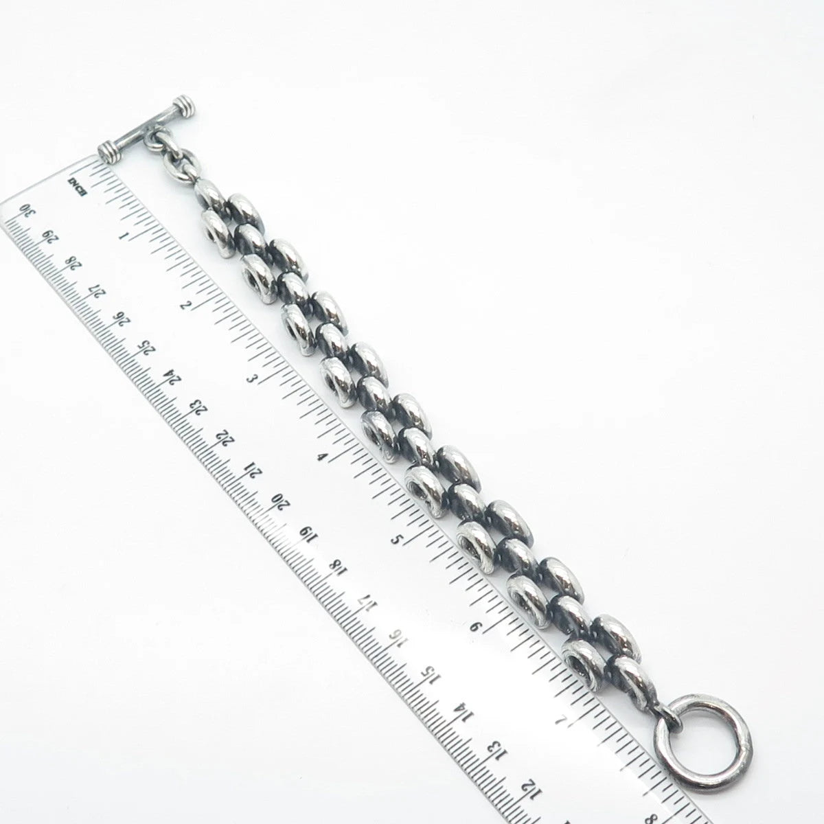 925 Sterling Silver Vintage Toggle Clasp Multi-Circle & Panther Link Bracelet 7"