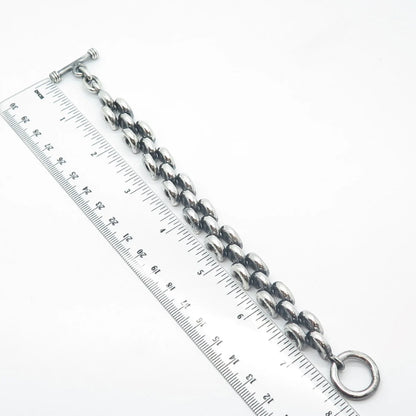 925 Sterling Silver Vintage Toggle Clasp Multi-Circle & Panther Link Bracelet 7"