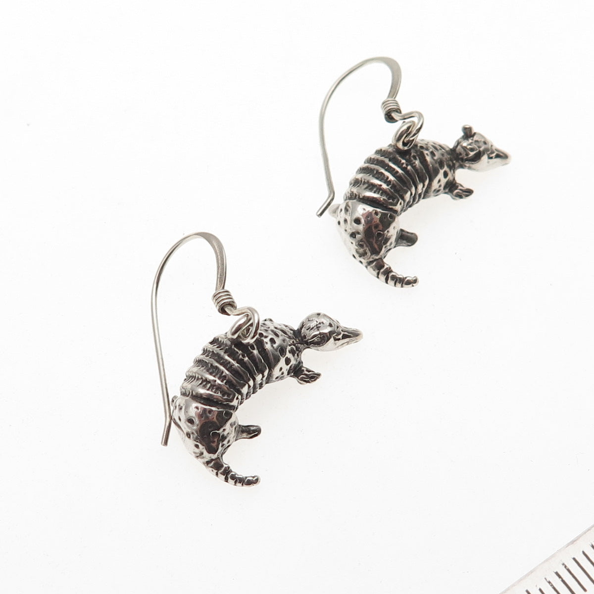 925 Sterling Silver Vintage Armadillo Oxidized Dangle Earrings