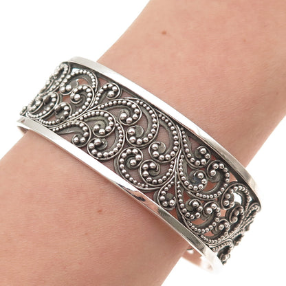 Lois Hill 925 Sterling Silver Vintage Granulated Scroll Adjustable Bracelet 7"