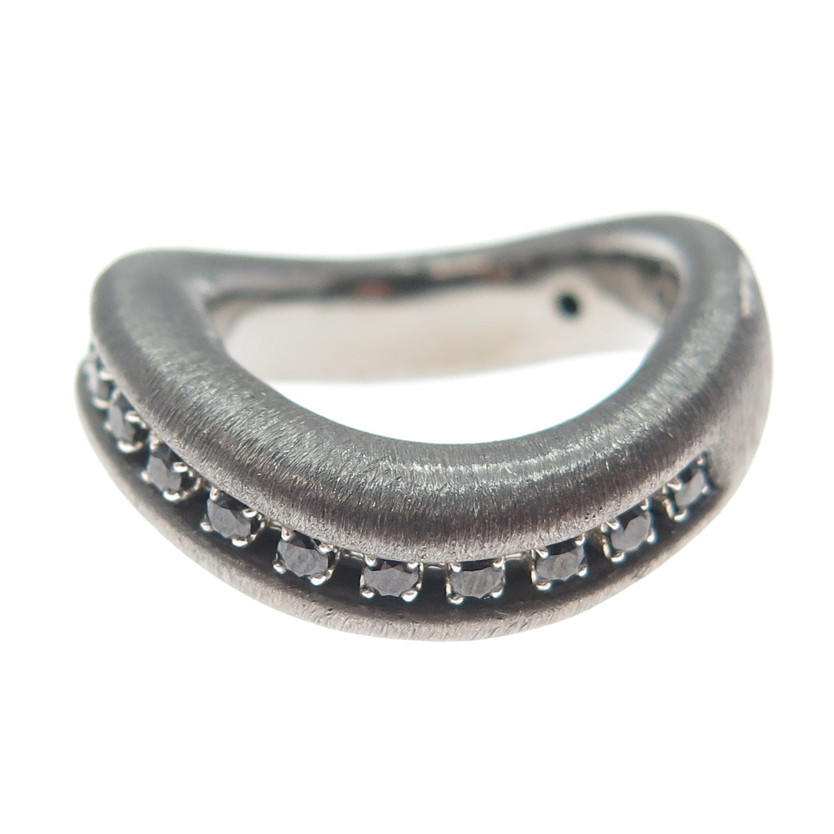 JCM JACMEL MAURITIUS Sterling Silver Black Rhodium Italy C Z Wavy Ring Size 6.75