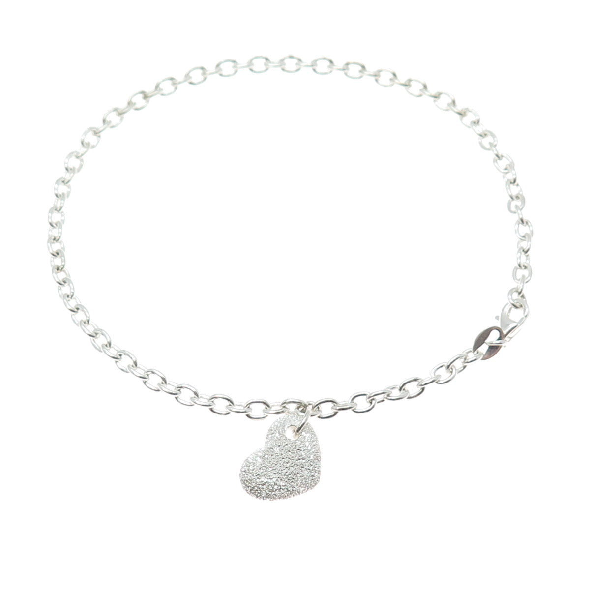 MILOR 925 Sterling Vintage Italy Heart Charm Cable Link Anklet / Bracelet 9.75"