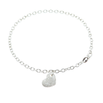 MILOR 925 Sterling Vintage Italy Heart Charm Cable Link Anklet / Bracelet 9.75"