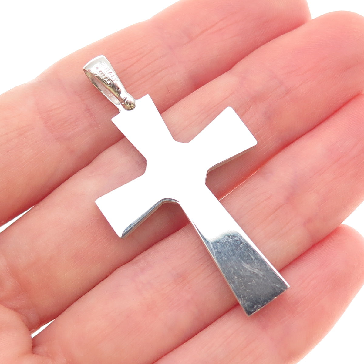 925 Sterling Silver Italy Diamond-Cut Cross Charm Pendant