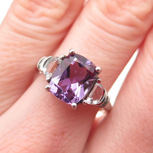 925 Sterling Silver Vintage Real Amethyst & White Topaz Ring Size 7