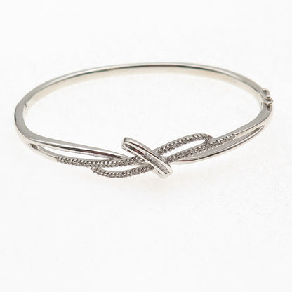 Sun 925 Sterling Silver Real Round-Cut Diamond Twisted Bangle Bracelet 7.5"