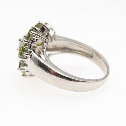925 Sterling Silver Marquise & Round-Cut Green White C Z Ring Size 8