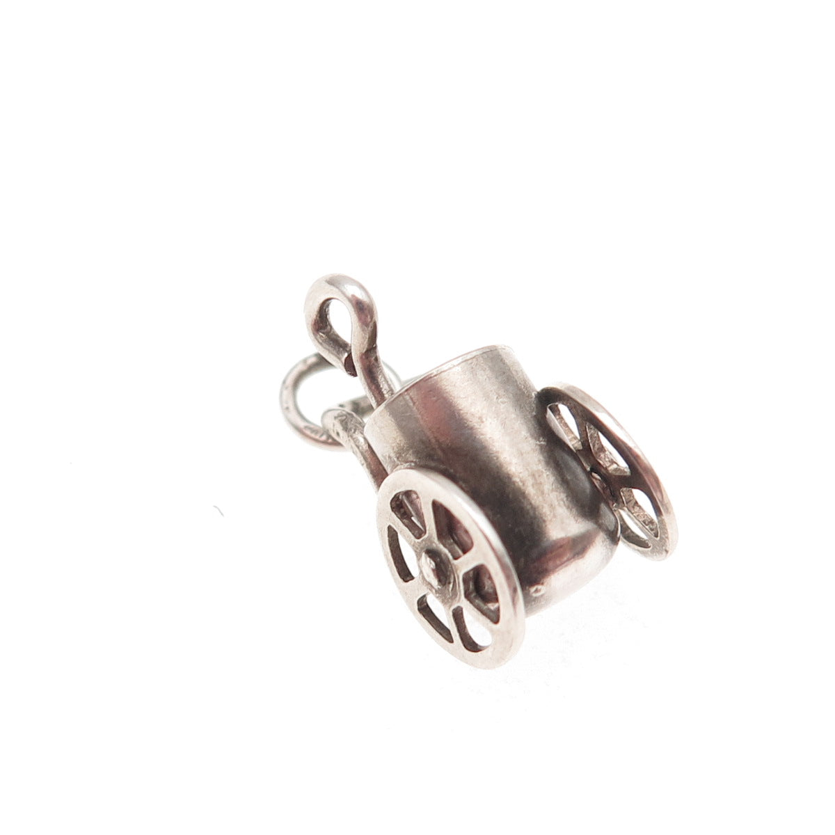 925 Sterling Silver Antique Art Deco Movable Garden Cart Basket 3D Mini Pendant