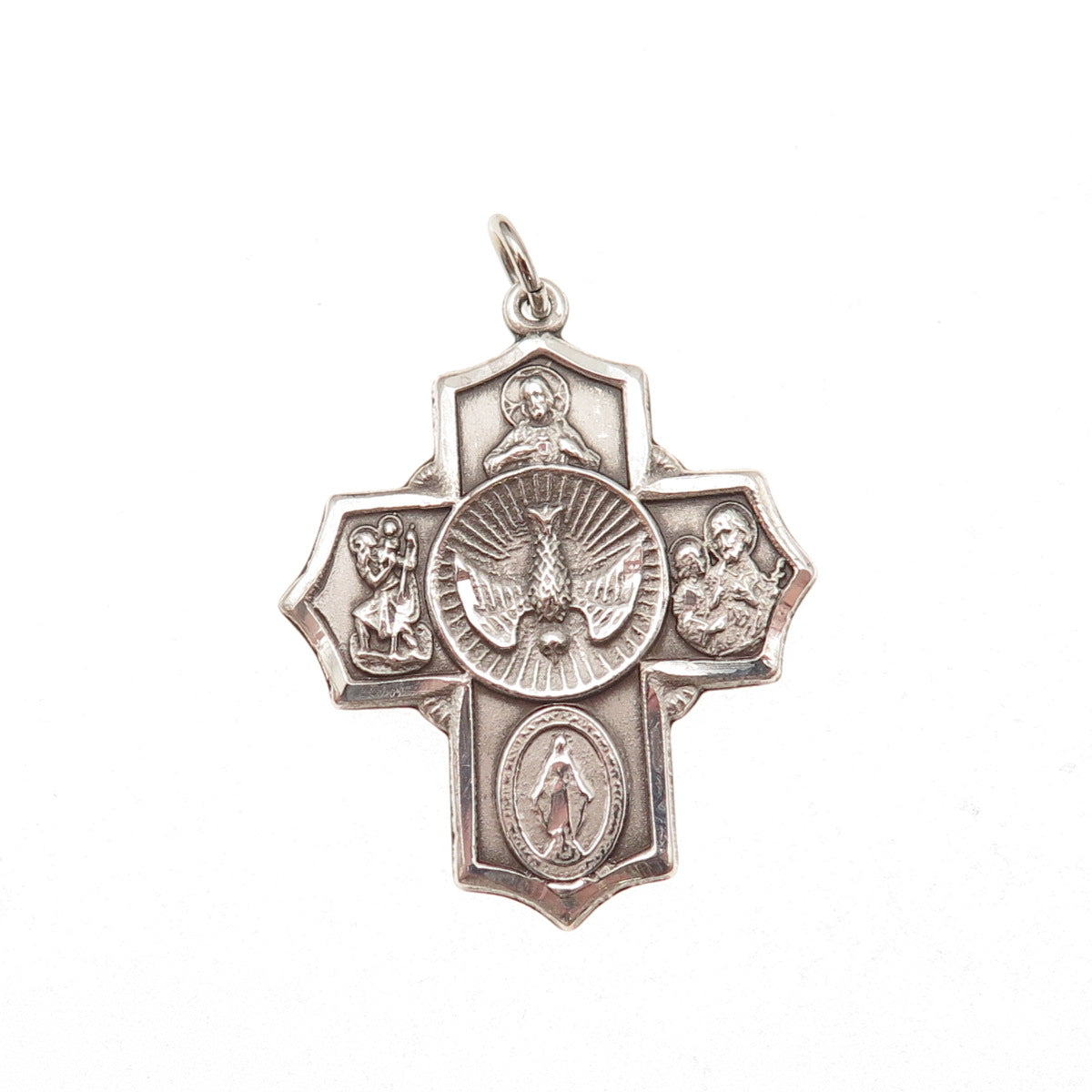 Bliss 925 Sterling Silver Antique Art Deco 4-Way Cross Catholic Charm Pendant