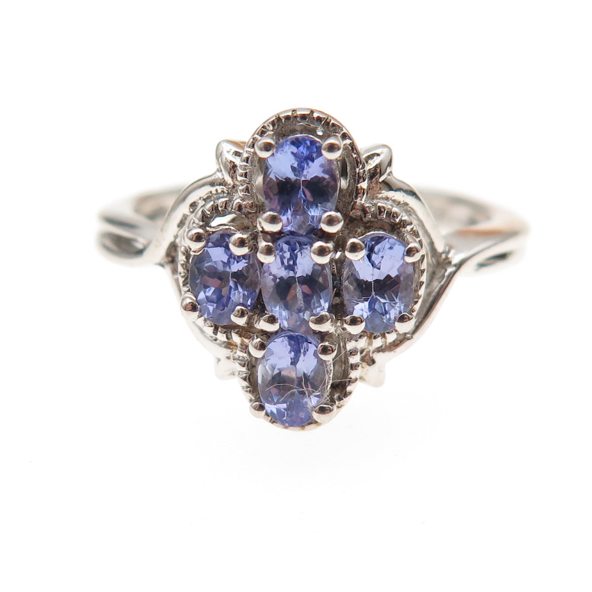 Chuck Clemency 925 Sterling Silver Real Oval-Cut Tanzanite Cross Ring Size 8.25
