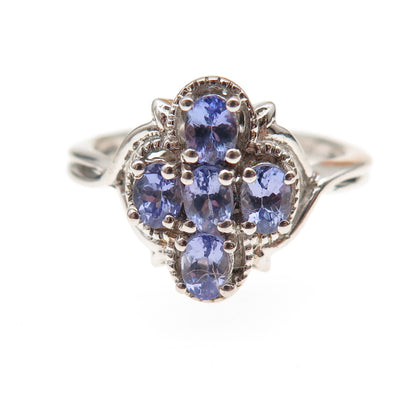 Chuck Clemency 925 Sterling Silver Real Oval-Cut Tanzanite Cross Ring Size 8.25