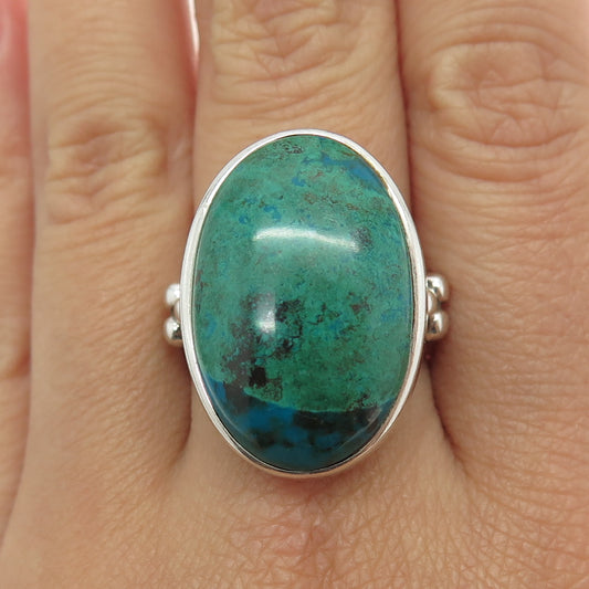 925 Sterling Silver Vintage Peru Real Chrysocolla Gemstone Ring Size 10