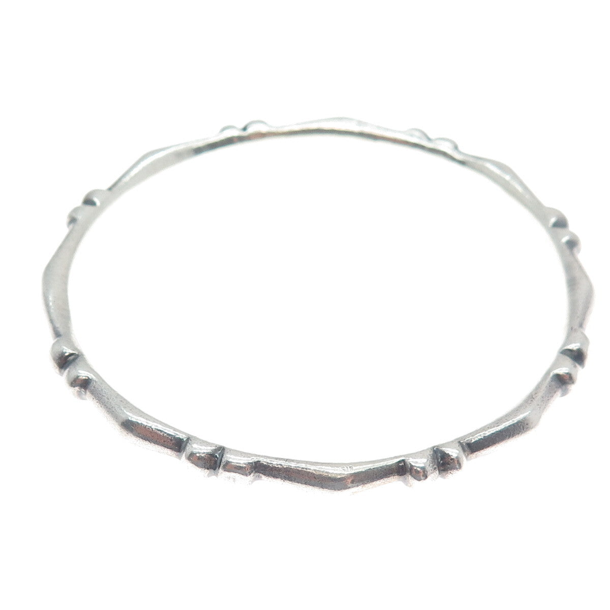 925 Sterling Silver Vintage Diamond-Shape Ball Station Bangle Bracelet 7.75"