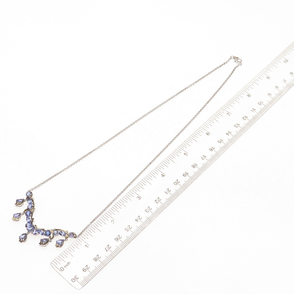 925 Sterling Silver 2-Tone Real Multi-Cut Tanzanite Cable Chain Necklace 18"