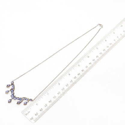 925 Sterling Silver 2-Tone Real Multi-Cut Tanzanite Cable Chain Necklace 18"
