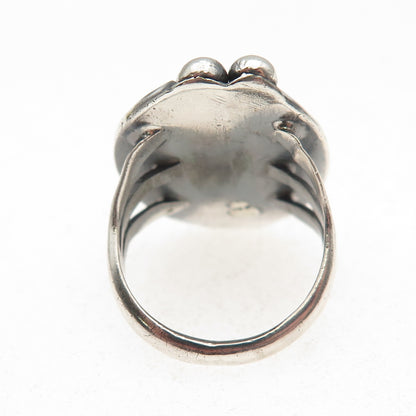Old Pawn Sterling Silver Vintage Southwestern Turquoise Tribal Ring Size 3.75