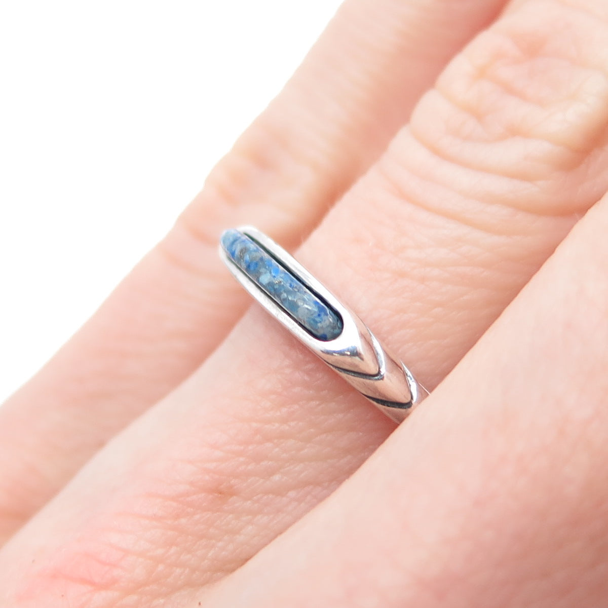 CAROLYN POLLACK Old Pawn 925 Sterling Silver Vintage Lapis Inlay Ring Size 5.25