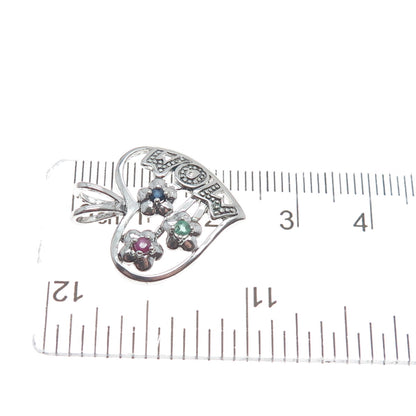 NEVADA 925 Sterling Silver Real Sapphire Ruby & Emerald Mom Heart Mini Pendant
