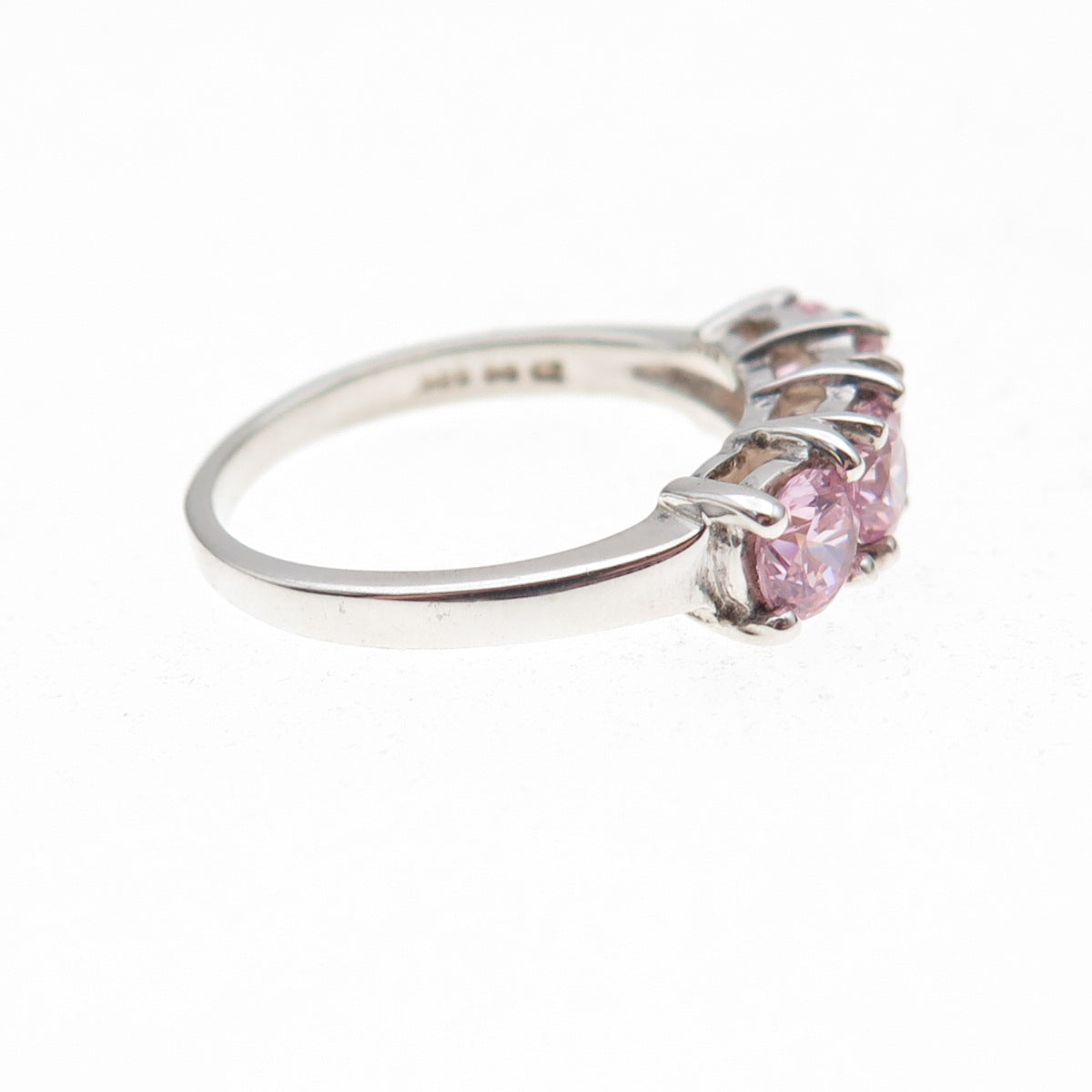 925 Sterling Silver Round-Cut Pink C Z Ring Size 5.25