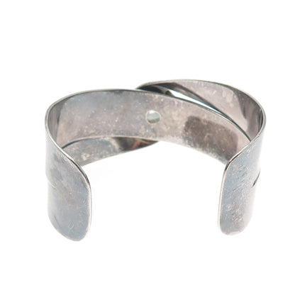 925 Sterling Vintage Mexico C Z Modernist Oxidized Adjustable Cuff Bracelet 7.5"