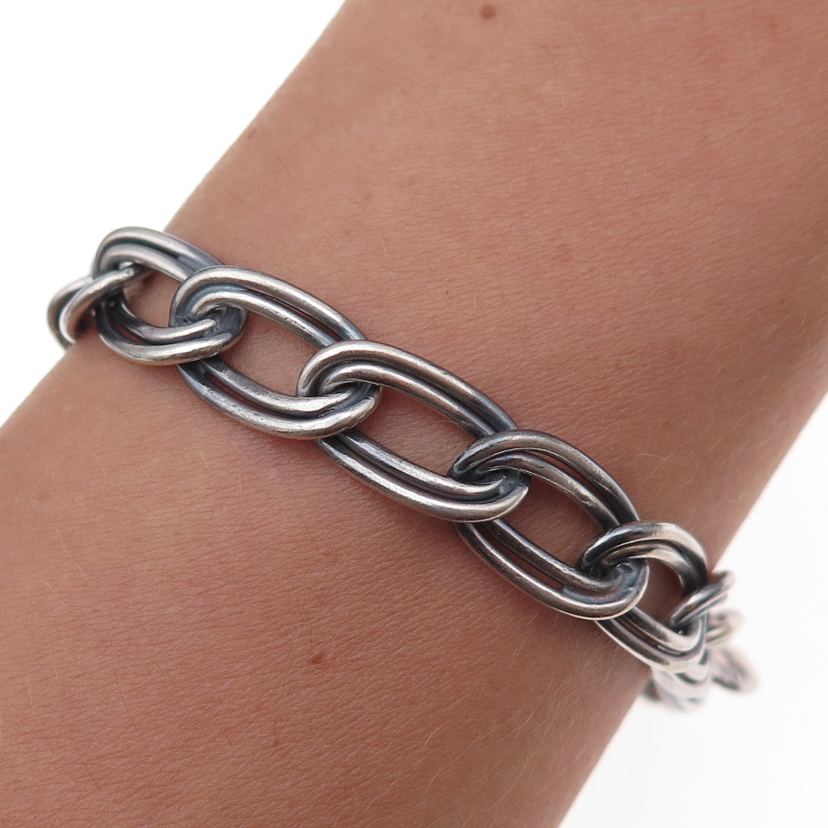 Vior 925 Sterling Silver Vintage Italy Double Oval Curb Link Bracelet 7"