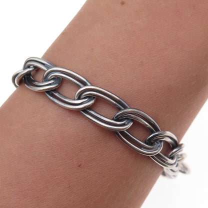 Vior 925 Sterling Silver Vintage Italy Double Oval Curb Link Bracelet 7"