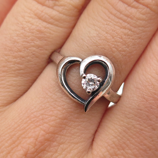 925 Sterling Silver Vintage Round-Cut C Z Heart Oxidized Ring Size 8