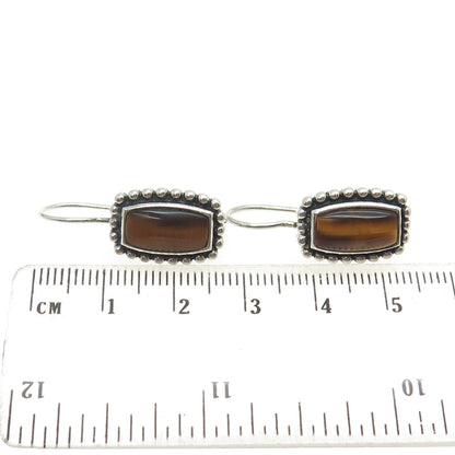 925 Sterling Silver Vintage Real Tiger Eye Beaded Earrings