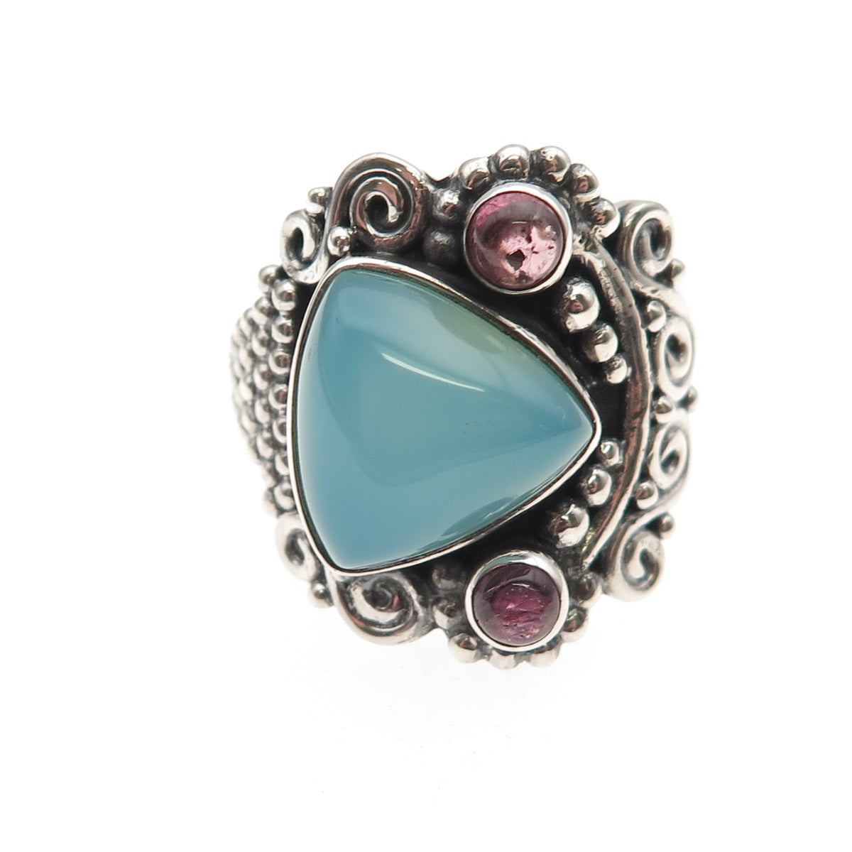 Sajen Sterling Silver Vintage Real Chalcedony Tourmaline Adjustable Ring Size 9