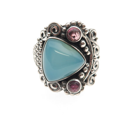 Sajen Sterling Silver Vintage Real Chalcedony Tourmaline Adjustable Ring Size 9