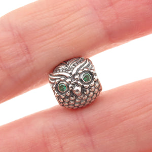 PANDORA 925 Sterling Silver Green C Z Wise Owl Slide Bead Charm
