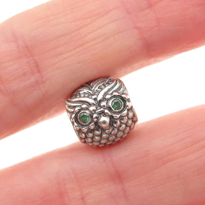 PANDORA 925 Sterling Silver Green C Z Wise Owl Slide Bead Charm