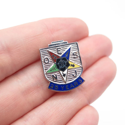 925 Sterling Silver Vintage Enamel Order of the Eastern Star 25 Years Pin Brooch